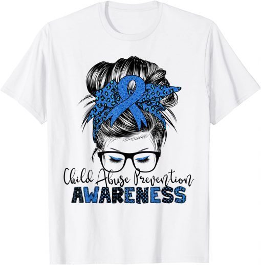 Child Abuse Prevention awareness messy hair bun T-Shirt