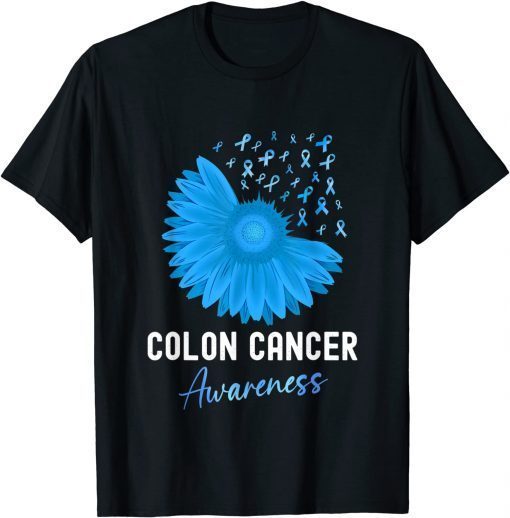 Colon Cancer Awareness Colorectal Cancer Blue Sunflower T-Shirt