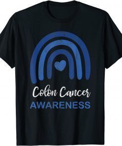 Colon Cancer Awareness Month Retro Rainbow Blue Ribbon T-Shirt