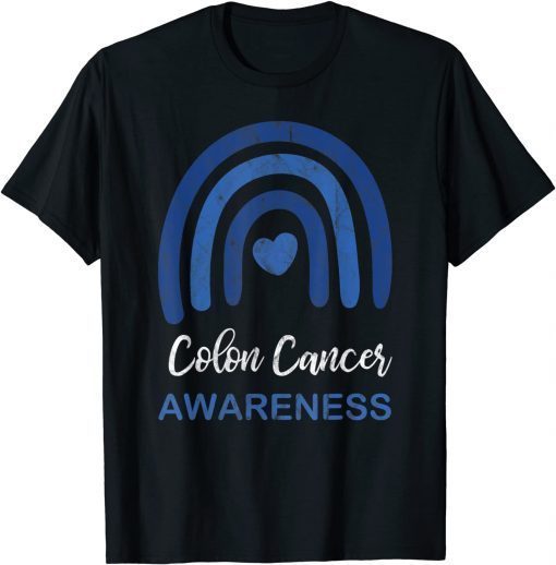 Colon Cancer Awareness Month Retro Rainbow Blue Ribbon T-Shirt