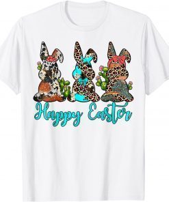 Easter Bunny with Glasses Western Leopard Cowhide Turquoise T-Shirt