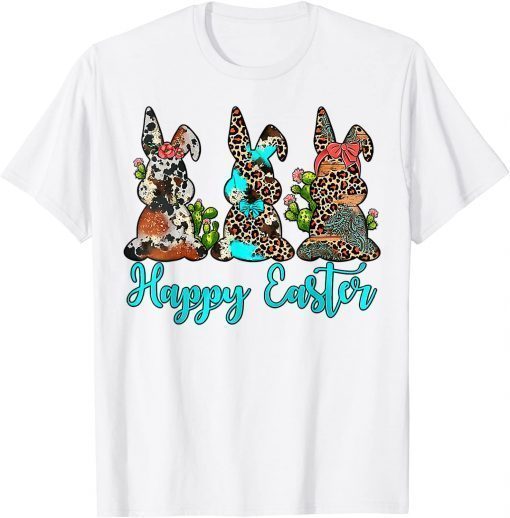 Easter Bunny with Glasses Western Leopard Cowhide Turquoise T-Shirt