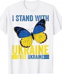 I Stand With Ukraine Support Free butterfly Ukrainian Flag T-Shirt