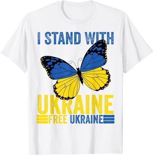 I Stand With Ukraine Support Free butterfly Ukrainian Flag T-Shirt