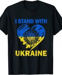 I Stand With Ukraine Support Ukraine Flag Sunflower Heart T-Shirt