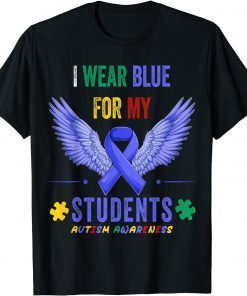 I Wear Blue For My Students Autism Awareness Puzzle Angel T-Shirt