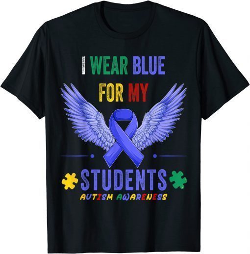 I Wear Blue For My Students Autism Awareness Puzzle Angel T-Shirt