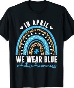 In April We Wear Blue Autism Awareness Month Puzzle Rainbow T-Shirt