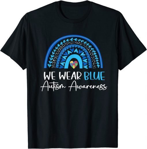 In April We Wear Blue for Autism Awareness Rainbow Puzzle T-Shirt