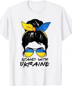 Messy Bun Girl Ukraine I Stand' With Ukraine Flag Women T-Shirt