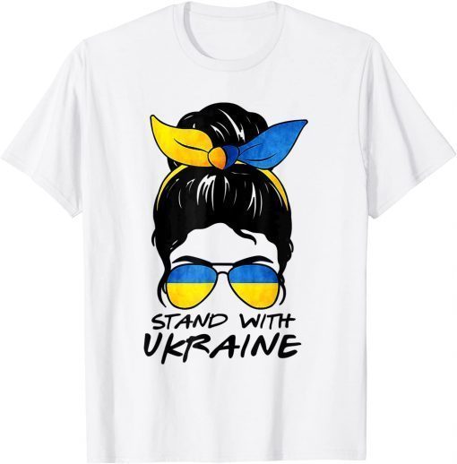 Messy Bun Girl Ukraine I Stand' With Ukraine Flag Women T-Shirt