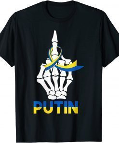 Skeleton Hand Ukraine Puck Futin Ukraine Ribbon Flag T-Shirt