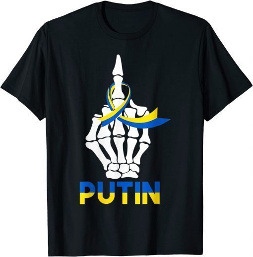 Skeleton Hand Ukraine Puck Futin Ukraine Ribbon Flag T-Shirt