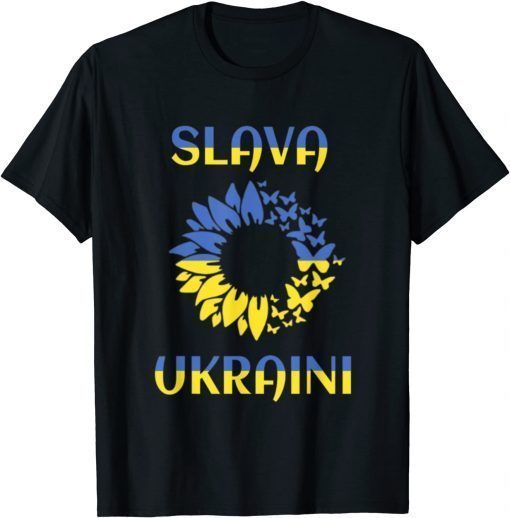 Slava Ukraini Ukraine Flag Sunflower butterfly T-Shirt