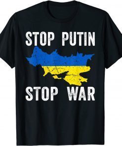 Stop Putin Stop War Stand With Ukraine Ukrainian Flag Peace T-Shirt