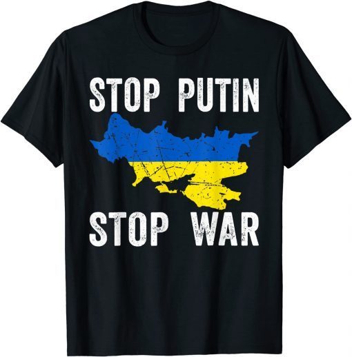 Stop Putin Stop War Stand With Ukraine Ukrainian Flag Peace T-Shirt