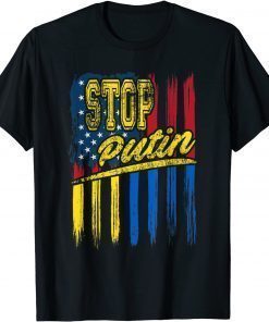 Stop Putin Vintage Ukraine & US Flag, I Stand With Ukraine T-Shirt