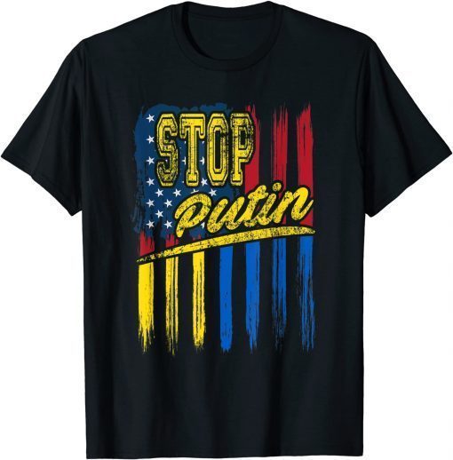 Stop Putin Vintage Ukraine & US Flag, I Stand With Ukraine T-Shirt