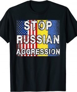 Stop Russian Aggression Ukraine Ukrainian American Flag T-Shirt