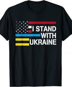 Support I Stand With Ukraine American Flag Ukrainian Flag T-Shirt