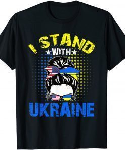 Support I Stand With Ukraine American Messy Bun Flag T-Shirt