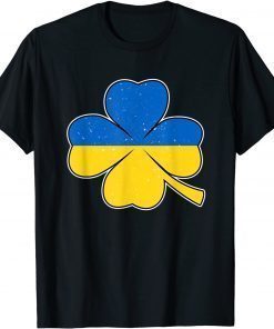 Support Ukraine St Patricks Day Ukrainian Flag On Clover T-Shirt