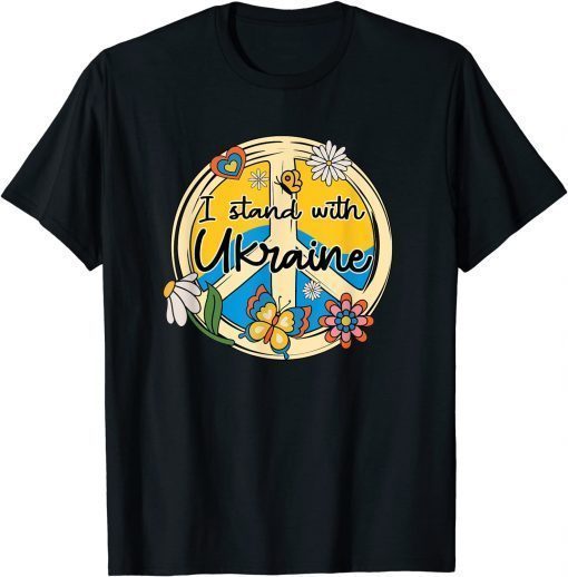 Ukrainian Flag I Stand With Ukraine Daisy Hippie Peace T-Shirt