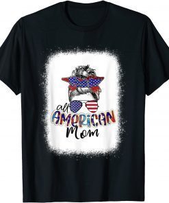 All American MOM 4th Of July Messy Bun Hair American Flag T-Shirt