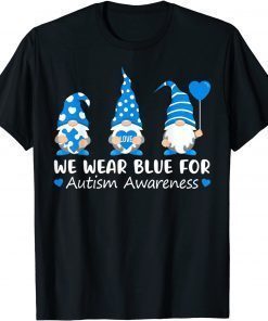 Autism Awareness Gnome In April We Wear Blue Ribbon Puzzle T-Shirt