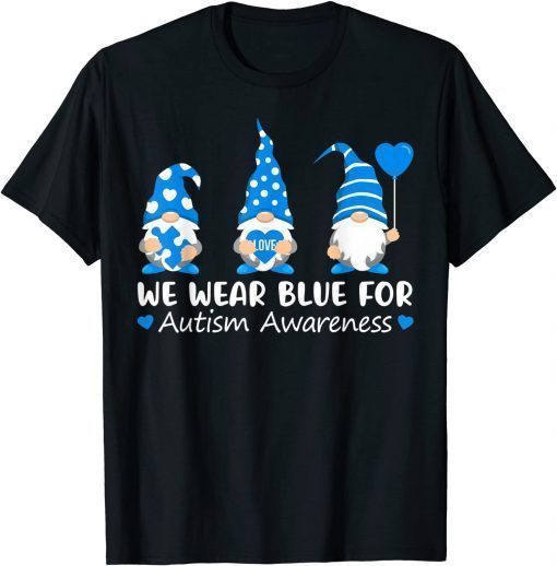 Autism Awareness Gnome In April We Wear Blue Ribbon Puzzle T-Shirt