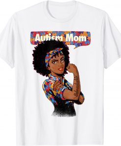 Autism Awareness Strong Mom Afro Mother Black Women Autism T-Shirt