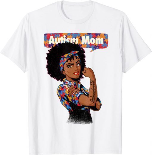 Autism Awareness Strong Mom Afro Mother Black Women Autism T-Shirt