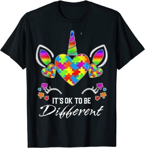 Autism Awareness Unicorn Mask It's Ok To Be Different Tee Shirt