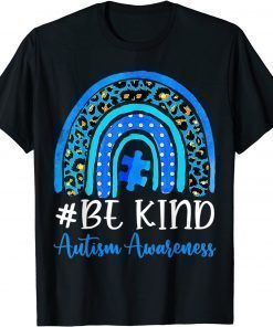 Be Kind Autism Awareness Women Girls Leopard Rainbow Print T-Shirt