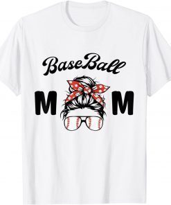 Bleached Baseball Mom Messy Bun Player Mom Mother's Day T-Shirt