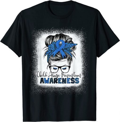 Child Abuse Prevention Awareness Bleached Messy Bun T-Shirt