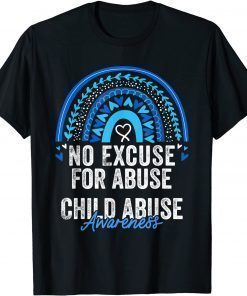 Child Abuse Prevention Awareness Leopard Rainbow Blue Ribbon T-Shirt