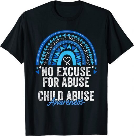 Child Abuse Prevention Awareness Leopard Rainbow Blue Ribbon T-Shirt