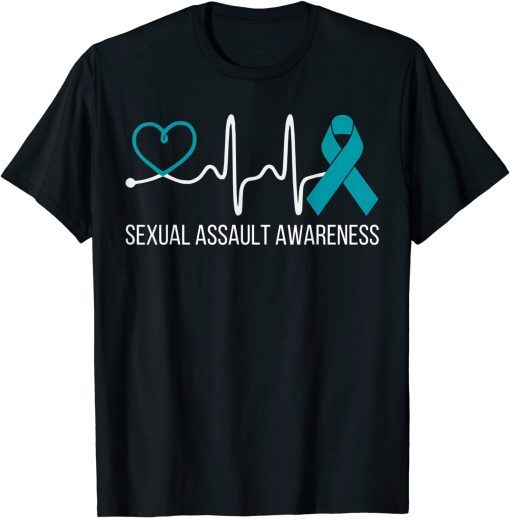 Heartbeat Sexual Assault Awareness Month Teal Ribbon Support T-Shirt