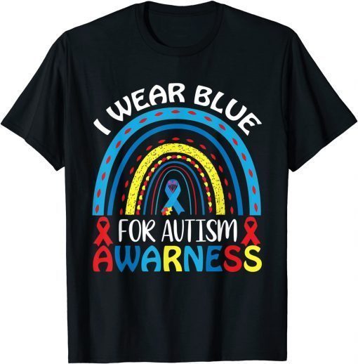 In April I wear blue autism awareness cute Rainbow Puzzle T-Shirt