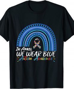 In April We Wear Blue Autism Rainbow Awareness Month Puzzle T-Shirt