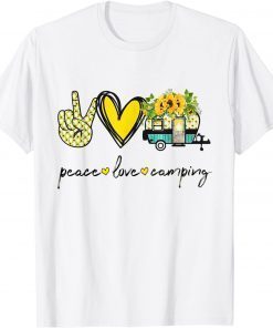 Peace, Love Camping Camper Van Trailer with Sunflowers T-Shirt