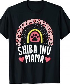 Shiba Inu Mama Rainbow Leopard Pink Dog Mom Cute Tee Shirt