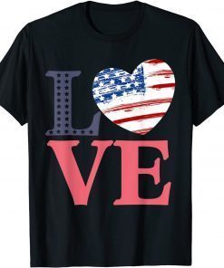 4th Fourth of July Patriotic Love US Flag Heart Independence T-Shirt