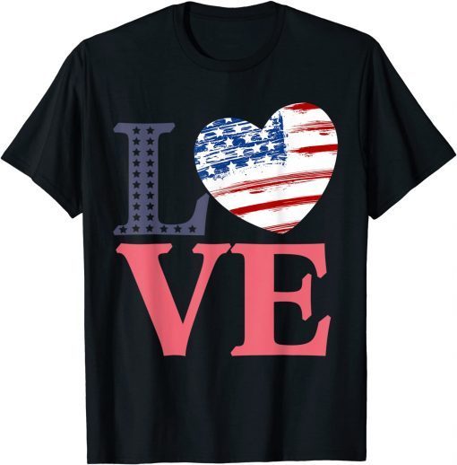 4th Fourth of July Patriotic Love US Flag Heart Independence T-Shirt