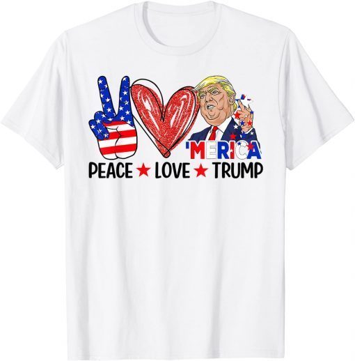 4th Of July Peace Love Trump Merica Usa Flag Patriotic T-Shirt