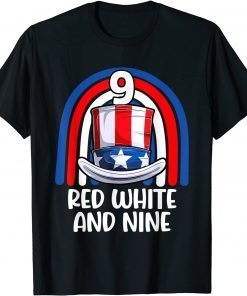 4th of July Red White 9 Years American Flag T-Shirt