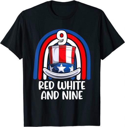 4th of July Red White 9 Years American Flag T-Shirt