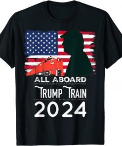 All Aboard Trump Train 2024 Vintage American Flag Apparel T-Shirt