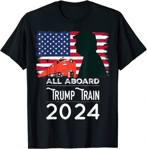 All Aboard Trump Train 2024 Vintage American Flag Apparel T-Shirt